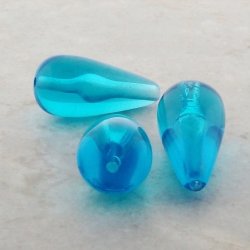 AQUA 30X14MM SMOOTH PEARSHAPE BEADS - Lot of 12