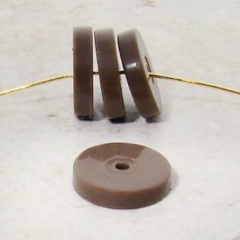 BROWN 14X3MM FLAT ROUND SPACER BEADS - Lot of 12