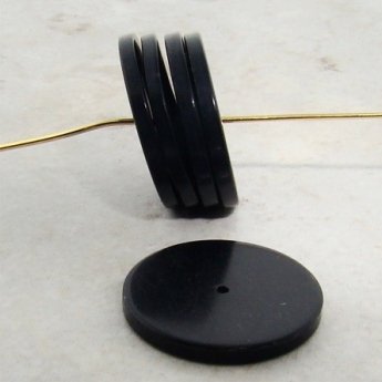 BLACK 23X2MM FLAT ROUND SPACER BEADS - Lot of 12