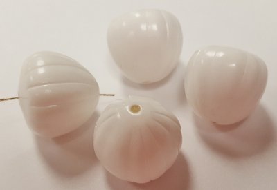 WHITE 16x17mm. FLUTED ACORN DROP BEADS - Lots of 12