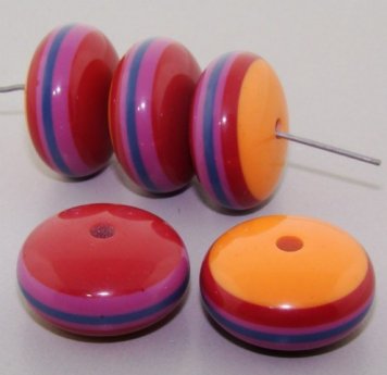 (image for) MULTI RED PINK BLUE ORANGE 22X11MM ROUND SPACER BEAD - Lot of 12