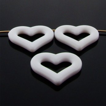 WHITE 25X22MM HEART DOUBLE HOLE PENDANTS - Lot of 12