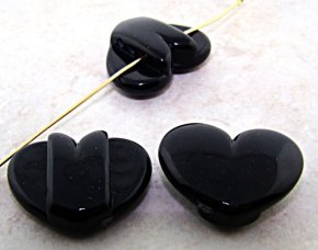 BLACK 25MM SMOOTH HEART 3-HOLE BUTTON BEADS - Lot of 12