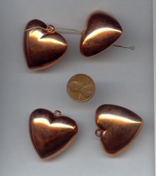 34MM COPPER COATED PUFFED HEART PENDANTS - Lot of 12