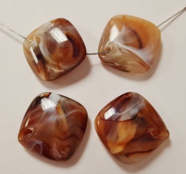 BROWN MARBLE 16x4mm. OVERLAPPING DIAMOND SHAPE BEADS - Lot of 12