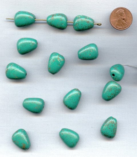 (image for) GREEN TURQUOISE BRONZE - 18x13mm. FLAT DROP BEADS - Lots of 12