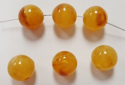 AMBER MARBLE 10mm. SMOOTH ROUND BEADS - Lots of 12