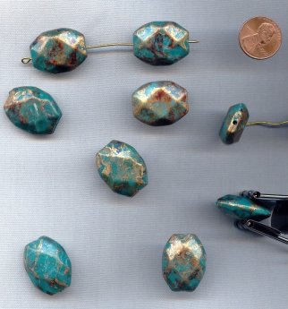 BRONZE TURQUOISE GOLD 25x20mm. FLAT OCTAGON BEADS - Lots of 12