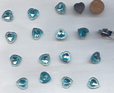 Aqua Jewel Faceted Framed - 15mm. Heart Cabochons - Lots of 72