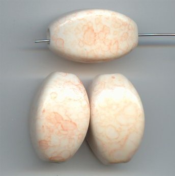 WHITE ORANGE MARBLE 30X18MM OVAL BEADS - Lot of 12