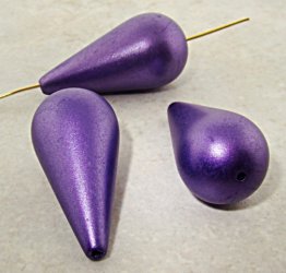 PURPLE METALLIC 37X18MM SMOOTH TEAR DROP BEADS - Lot of 12