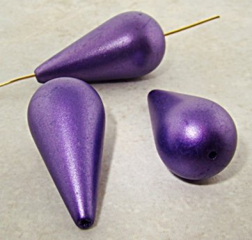PURPLE METALLIC 37X18MM SMOOTH TEAR DROP BEADS - Lot of 12
