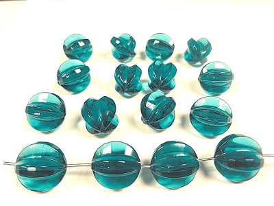 (image for) TEAL 17X14MM FLUTED OVAL BEADS - Lot of 12
