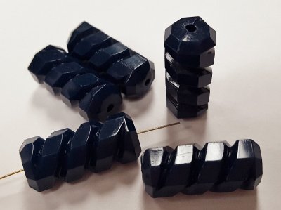 NAVY BLUE 22x9mm. SPIRAL GROOVED TUBE BEADS - Lots of 12