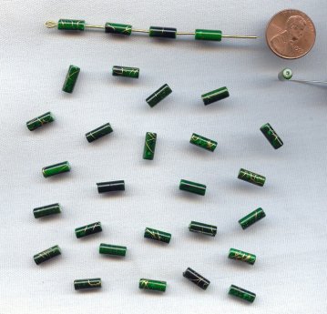 GREEN GOLD DRIZZLE 10x4mm. TUBE BEADS - Lots of 24