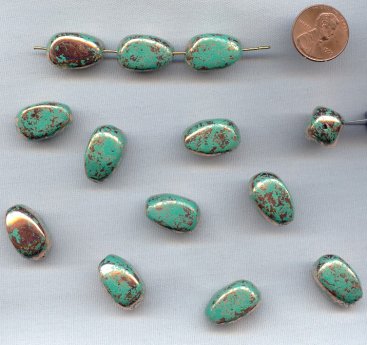(image for) TURQUOISE COPPER WASHED 20x12mm. NUGGET BEADS - Lots of 12