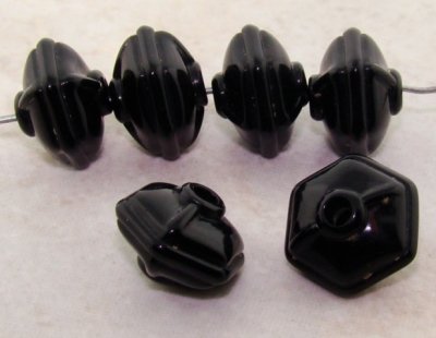 BLACK 14X10MM HEXAGON SPACER BEADS - Lot of 12