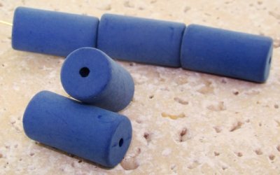 BLUE MATTE 23X12MM BARREL BEADS - Lot of 12