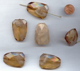 TOPAZ WHITE MARBLE - 40x27mm. FACETED FLAT DROP BEADS- Lot of 12