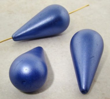 BLUE METALLIC 37X18MM SMOOTH TEAR DROP BEADS - Lot of 12