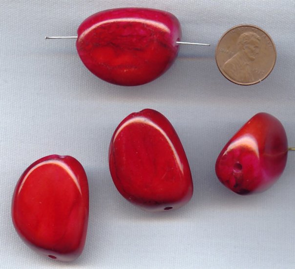 (image for) RED MARBLE - 33x25mm. CHESTNUT SHAPED BEADS - Lots of 12