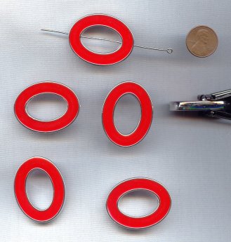 RED SILVER - 40x31mm. DUAL HOLE FLAT OVAL PENDANTS - Lots of 12