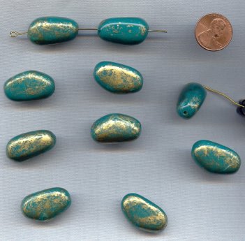 TURQUOISE GOLD 26x16mm. SMOOTH EGG NUGGET BEADS - Lots of 12