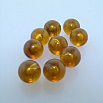 OLIVE AMBER SHINY 10MM SMOOTH ROUND BEADS - Lot of 12