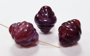 DARK AMETHYST MARBLE 18x15mm. GROOVED BEEHIVE BEADS - Lots of 12