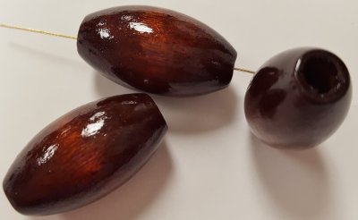 BRAZILIAN WOOD 25x14mm. OVAL SMOOTH WOOD BEADS - Lots of 12