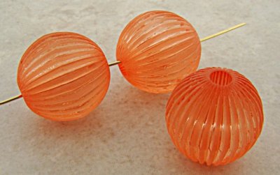 APRICOT MATTE 23MM FLUTED ROUND LARGE 5MM HOLE BEADS - Lot of 12