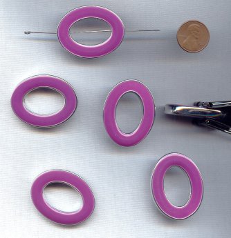 PURPLE SILVER - 40x31mm DUAL HOLE FLAT OVAL PENDANTS - Lot of 12