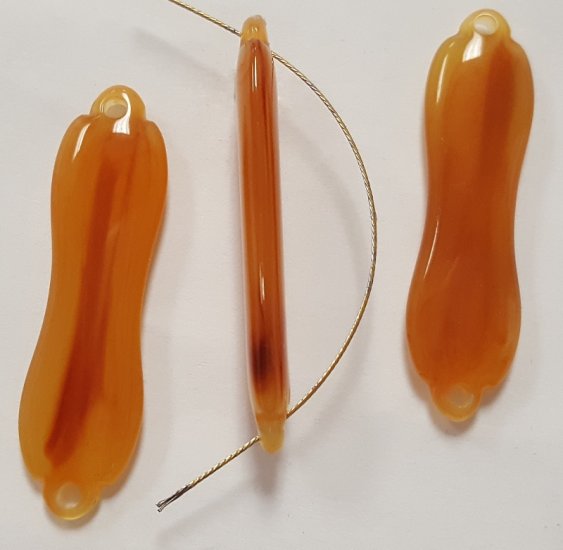 (image for) AMBER 35x9mm. FLAT HOURGLASS 2 HOLE CONNECTOR BEADS - Lot of 12