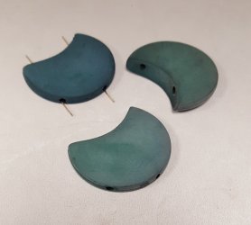 GREEN MATTE 34x22mm. FLAT CRESCENT 2 HOLE MOON BEADS - Lot of 12
