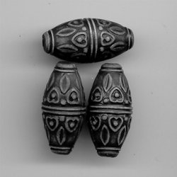 BLACK 28X14MM CARVED HEART/LEAF OVAL BEADS - Lot of 12
