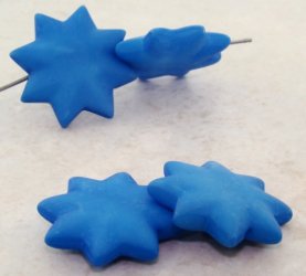 BLUE MATTE 25MM STAR 6MM THICK BEADS - Lot of 12