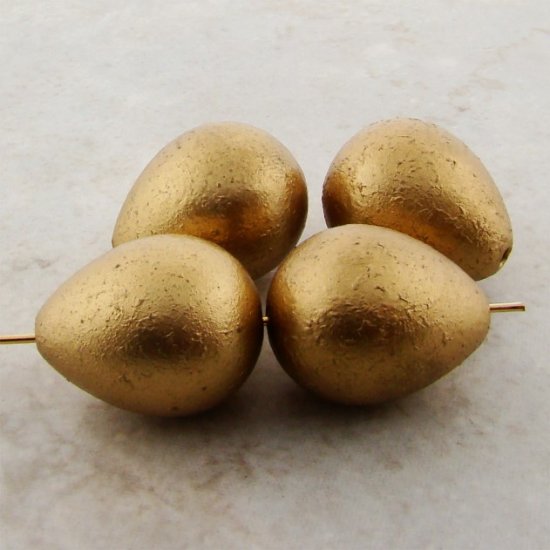 (image for) MATTE GOLD 23x18mm. TEXTURED PEARSHAPE BEADS - Lot of 12