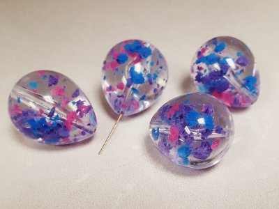 CRYSTAL BLUE PINK CONFETTI 22x18mm. TEAR DROP BEADS - Lots of 12