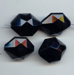 JET BLACK 25X18MM HEXAGON FACETED BEADS - Lot of 12