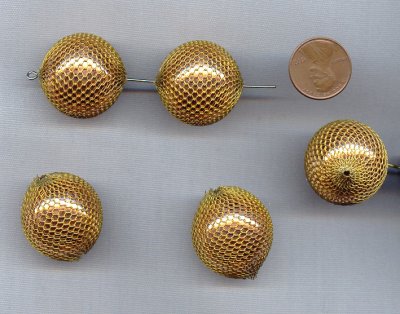 COPPER BRASS MESH - 26mm. ROUND WRAPPED BEADS - Lots of 12