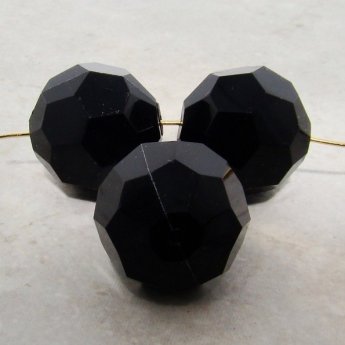 JET 22MM ROUND FACETED BEADS - Lot of 12