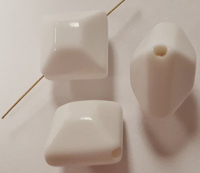 WHITE 18x11 SOFT FACETED TABLETOP DIAMOND SHAPE BEADS -Lot of 12