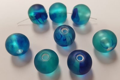 AQUA BLUE MATTE GIVRE 13mm. ROUND SMOOTH BEADS - Lots of 12