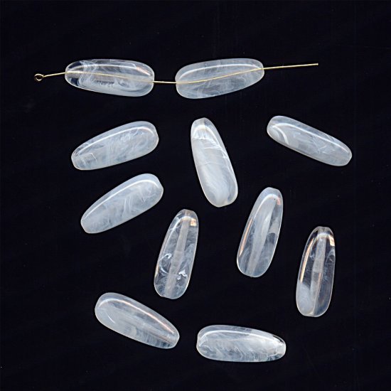(image for) CRYSTAL MARBLE 25x10mm. SMOOTH FLAT TEAR DROP BEADS - Lot of 12
