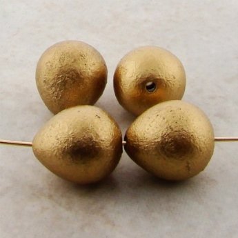 MATTE GOLD 13x12mm. TEXTURED PEARSHAPE BEADS - Lot of 12