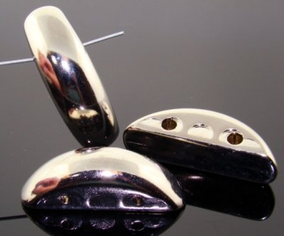 SILVER 39X13MM 2 HOLE SMOOTH CRESCENT BEADS - Lot of 12