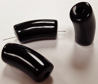 JET BLACK 34x15mm. SHINY NOODLE BEADS - Lots of 12