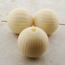 IVORY STRIPED 25MM ROUND SMOOTH BEADS - Lot of 12
