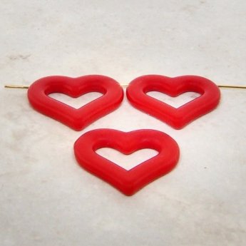 RED 25X22MM HEART DOUBLE HOLE PENDANTS - Lot of 12