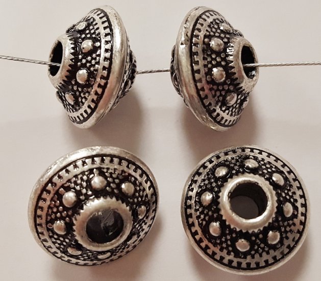 (image for) ANTIQUE SILVER 9x14mm. ETCHED TRIBAL SAUCER BEADS - Lots of 12